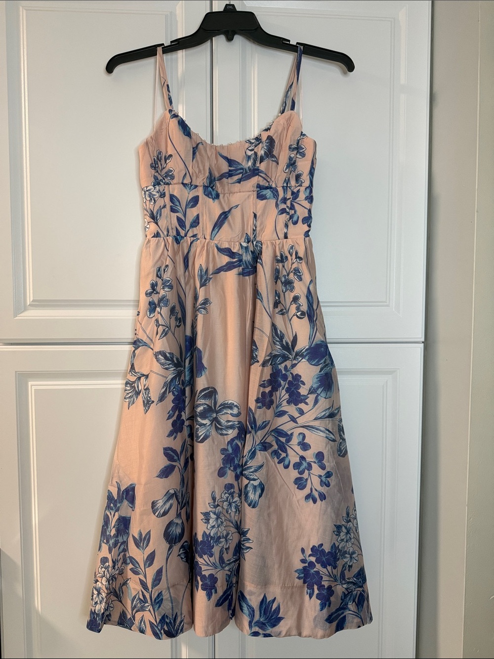 Steve Madden Blush Midi Dress with Blue Floral Print
